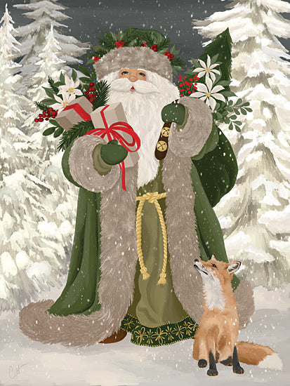 Cat Thurman Designs CTD307 - CTD307 - Woodland Santa and Fox - 12x16 Christmas, Holidays, Santa Claus, Woodland Santa, Fox, Trees, Winter, Snow, Presents, Flowers, White Flowers, Berries, Greenery, Bells from Penny Lane