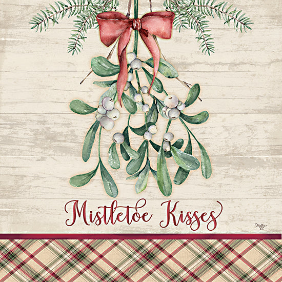 Mollie B. MOL2577 - MOL2577 - Mistletoe Kisses - 12x12 Christmas, Holidays, Mistletoe, Red Ribbon, Mistletoe Kisses, Typography, Signs, Textual Art, Plaid, Winter from Penny Lane
