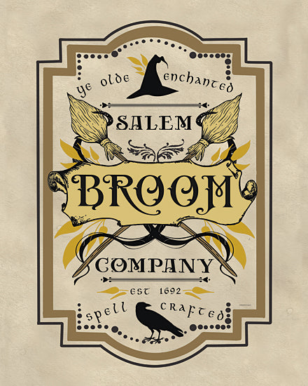 Bluebird Barn BLUE562 - BLUE562 - Salem Broom Company - 12x16 Salem broom company, witchcraft shop sign, vintage Halloween label, crossed brooms, witch hat, hand-drawn crow, spellcrafted brand from Penny Lane