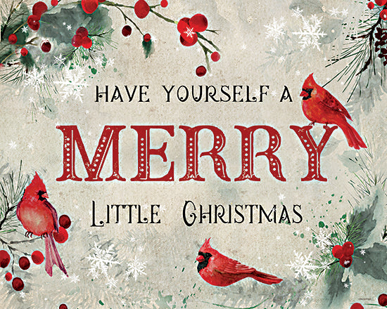 Bluebird Barn BLUE575 - BLUE575 - Merry Little Christmas Cardinals - 16x12 have yourself a merry little christmas, cardinals and berries, festive quote, red birds, holiday design, snowy accents, rustic background, watercolor style from Penny Lane