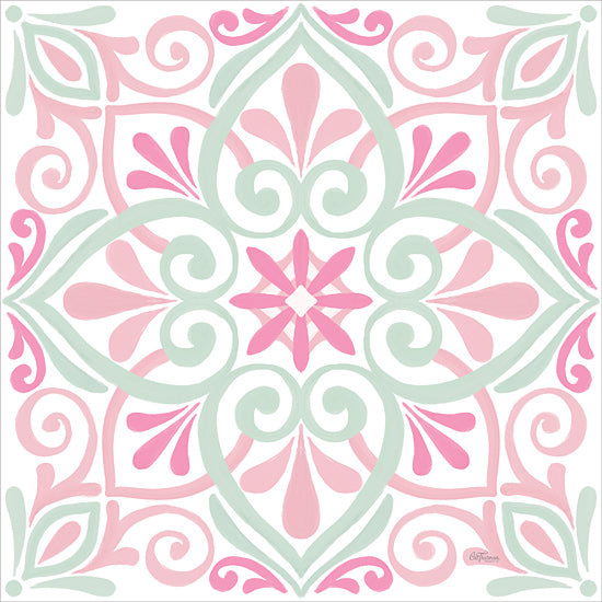 Cat Thurman Designs CTD299 - CTD299 - Mint Tile - 12x12 geometric pattern, symmetrical design, mandala style, pastel colors, green, pink, decorative motif, radial symmetry, floral hints, ornate from Penny Lane