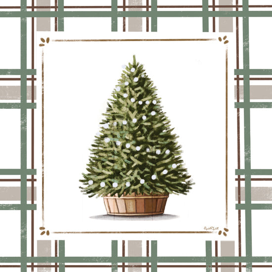 Elizabeth Tyndall ET543 - ET543 - Potted Christmas Tree - 12x12 Christmas tree, bucket base, rustic plaid border, evergreen, simple holiday decor, modern farmhouse from Penny Lane