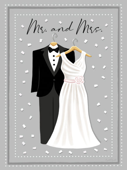 Elizabeth Tyndall ET615 - ET615 - Mr. and Mrs. - 12x16 wedding, bride and groom, tuxedo, wedding dress, formalwear, celebration, marriage, Mr. and Mrs., romantic, wedding fashion, hangers, confetti, pastel background, elegant from Penny Lane