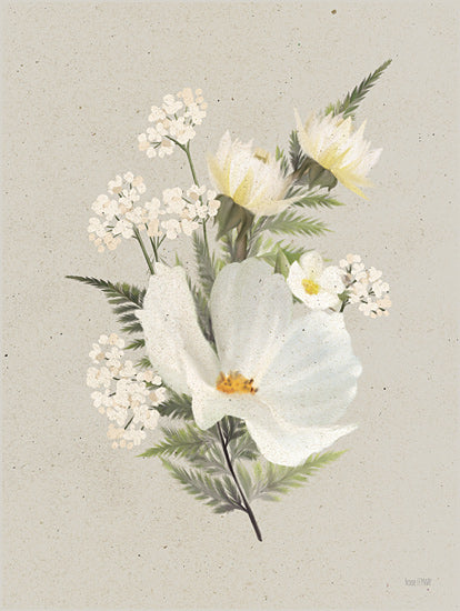 House Fenway FEN1241 - FEN1241 - Paper Flowers I - 12x16 white wildflowers, baby’s breath, ferns, green background, delicate floral bouquet, botanical illustration, soft texture from Penny Lane