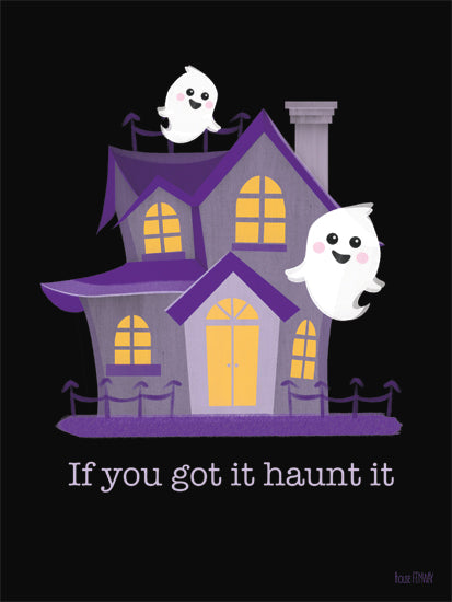 House Fenway FEN1256 - FEN1256 - If You Got It, Haunt It - 12x16 haunted house, cute ghosts, Halloween decorations, spooky mansion, floating ghosts, trick or treat, purple house, haunted night, ghostly fun, whimsical Halloween art from Penny Lane