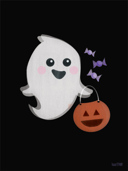 House Fenway FEN1257 - FEN1257 - Ghostly Goodies - 12x16 ghost with pumpkin, Halloween candy, trick or treat ghost, jack-o'-lantern bucket, Halloween costume, spooky night, festive treats, cute ghost character, candy collection from Penny Lane