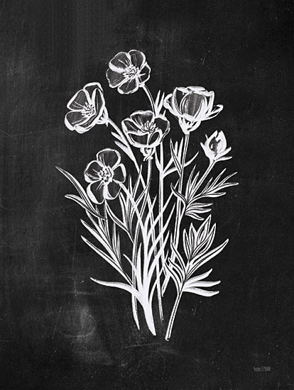 House Fenway FEN685 - FEN685 - Chalkboard Wildflower II - 12x16 chalkboard flowers, white sketch, botanical art, floral illustration, nature themed, delicate design, black and white contrast from Penny Lane