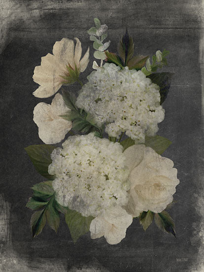 House Fenway FEN942 - FEN942 - Gilded Hydrangeas    - 12x16 vintage botanical, white hydrangeas, garden flowers, rustic bouquet, dark background, antique floral painting from Penny Lane