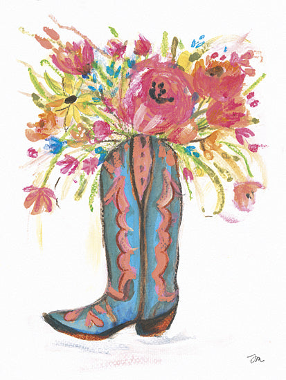 Jessica Mingo JM635 - JM635 - Blooming Boot - 12x16 cowgirl boots with flowers, colorful bouquet in boots, western floral art, watercolor cowboy theme, vibrant folk design, floral fashion accessory from Penny Lane