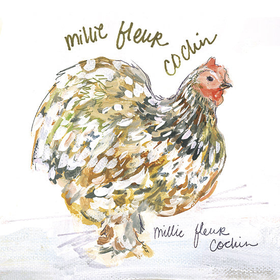 Jessica Mingo JM642 - JM642 - Millie Fleur Cochin - 12x12 mille fleur cochin chicken, watercolor breed illustration, labeled farm animal, artistic poultry painting, country life, whimsical chicken art from Penny Lane
