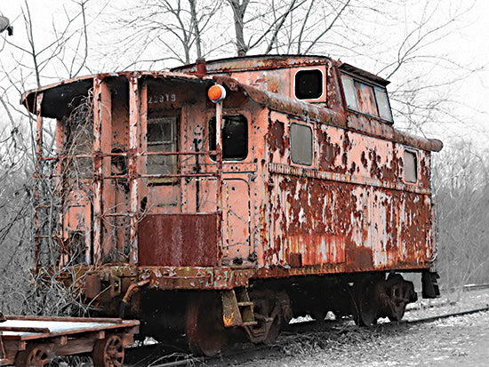 Lori Deiter LD3527 - LD3527 - Rustic Train Car - 16x12 abandoned red caboose, rusted train, old railroad, overgrown with vines, winter trees, worn textures, vintage transportation, industrial decay, railway relics from Penny Lane