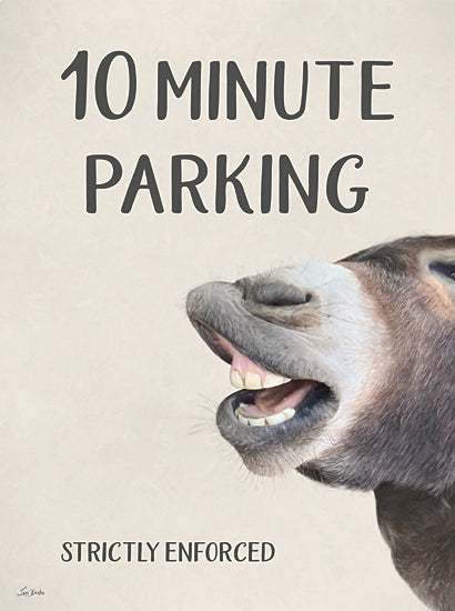 Lori Deiter LD3817 - LD3817 - Bathroom 10 Minute Parking Sign - 12x16 funny donkey sign, humorous parking sign, laughing animal, whimsical wall art, barnyard humor, animal personality, donkey closeup from Penny Lane