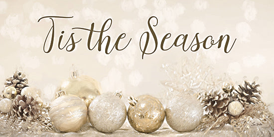 Lori Deiter LD3828 - LD3828 - Golden Tis the Season - 18x9 holiday season banner, golden christmas decor, festive arrangement, pine cones and baubles, tis the season quote, elegant holiday style from Penny Lane