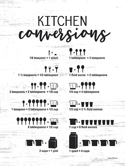 lettered & lined LET1141 - LET1141 - Kitchen Conversions - 12x16 Kitchen measurement chart, conversion table, cooking measurements, teaspoon tablespoon pint quart chart, rustic kitchen reference from Penny Lane
