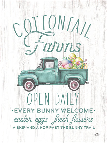 Lux + Me Designs LUX1073 - LUX1073 - Cottontail Farms - 12x16 cottontail farms, green truck with easter eggs, open daily, every bunny welcome, floral truck bed, pastel decor, vintage vehicle, holiday sign, whimsical typography from Penny Lane