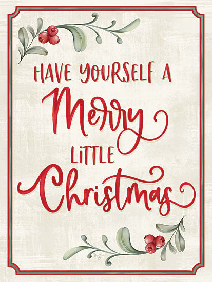 Mollie B. MOL2860 - MOL2860 - Merry Little Christmas    - 12x16 merry little christmas, festive sign, holiday berries, calligraphy typography, traditional christmas colors, hand-drawn lettering, cheerful greeting from Penny Lane
