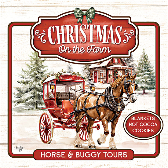 Mollie B. MOL2938 - MOL2938 - Christmas on the Farm - 12x12 christmas horse carriage, snowy landscape, farm house, pine trees, holiday sign, red sleigh, horse & buggy tours, winter decor, christmas on the farm from Penny Lane