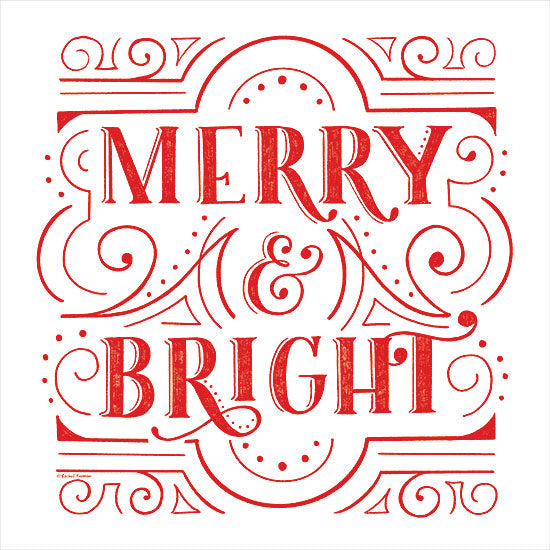 Rachel Nieman RN688 - RN688 - Merry & Bright       - 12x12 holiday typography, red lettering, merry and bright, festive design, decorative text, Christmas message, calligraphy style, swirly embellishments from Penny Lane