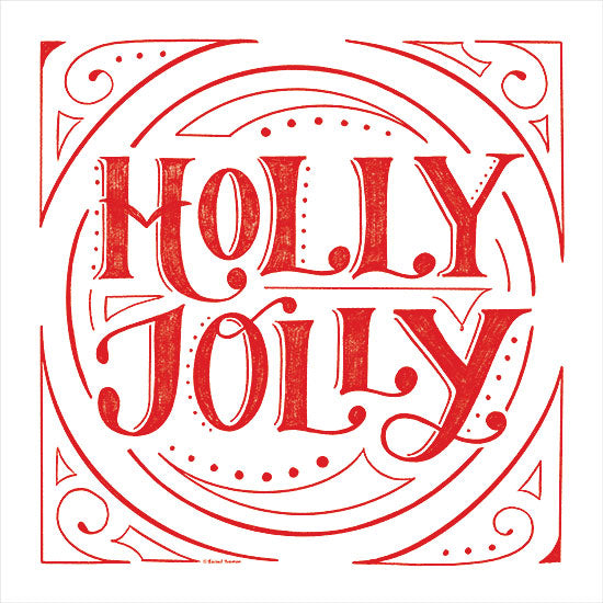 Rachel Nieman RN689 - RN689 - Holly Jolly           - 12x12 holiday lettering, holly jolly, Christmas typography, red text art, festive font, ornamental design, seasonal greeting, swirls and curls from Penny Lane