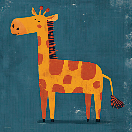Svetlana Aleinikova SA231 - SA231 - Giraffe Adventure - 12x12 cartoon giraffe, orange spots, children’s artwork, giraffe illustration, cute animal, blue background, minimal shapes, jungle animal from Penny Lane