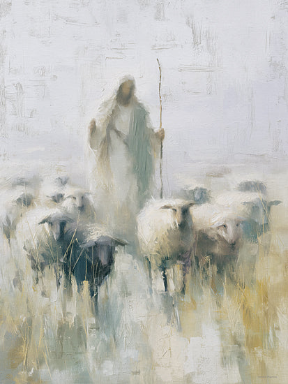 Svetlana Aleinikova SA291 - SA291 - The Gentle Guide - 12x16 Shepherd with sheep, pastoral scene, guiding figure, sacred symbolism, green fields, painterly texture from Penny Lane