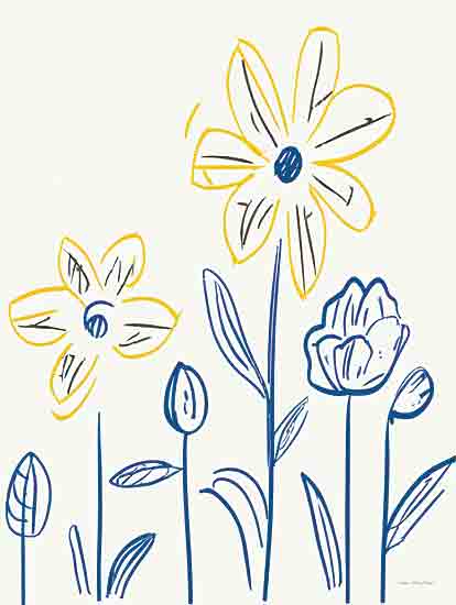 Seven Trees Design ST1097 - ST1097 - Floral Harmony - 12x16 yellow flowers, blue stems, doodle art, childlike drawing, floral line art, sketchy flowers, spring vibes, minimalist, blue and yellow color scheme from Penny Lane