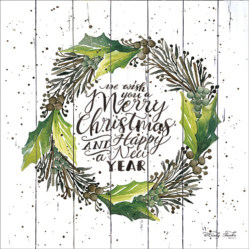 Cindy Jacobs CIN696 - Merry Christmas & Happy New Year Wreath  - Wreath, Holiday, Signs, Holly, Pinecones from Penny Lane Publishing