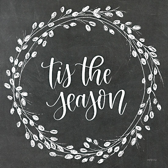 Imperfect Dust DUST1063 - DUST1063 - Tis the Season Wreath - 12x12 Christmas, Holidays, Wreath, Tis the Season, Typography, Signs, Textual Art, Black & White, Chalkboard, Winter from Penny Lane