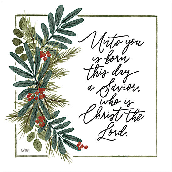 House Fenway FEN960 - FEN960 - Holly Green Unto You - 12x12 Christmas, Holidays, Religious, Unto You is Born this Day a Savior, Bible Verse, Luke, Typography, Signs, Textual Art, Greenery, Berries, Nature from Penny Lane