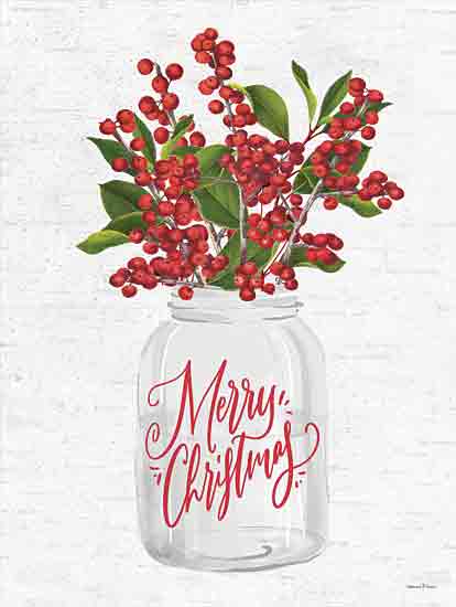 lettered & lined LET928 - LET928 - Merry Christmas Berries - 12x16 Christmas, Holidays, Berries, , Bouquet, Leaves, Canning Jar, Farmhouse/Country, Merry Christmas, Typography, Signs, Textual Art from Penny Lane