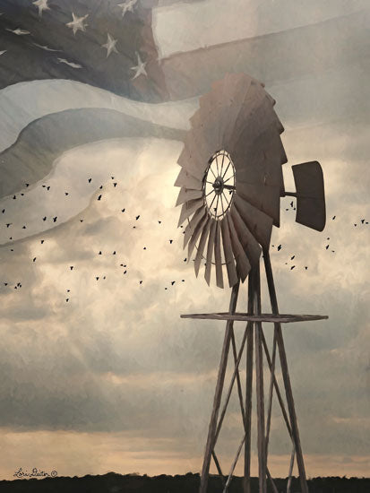 Lori Deiter LD1535 - LD1535 - Land That I Love Windmill I  - 12x16 Windmill, American Flag, Birds from Penny Lane