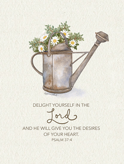 Annie LaPoint ALP2477 - ALP2477 - Psalm 37:4 - 12x16 Religious, Watering Can, Flowers, Daises, Delight Yourself in the Lord, and He Will Give You the Desires of Your Heart , Psalm, Bible Verse, Typography, Signs Textual Art, Spring from Penny Lane