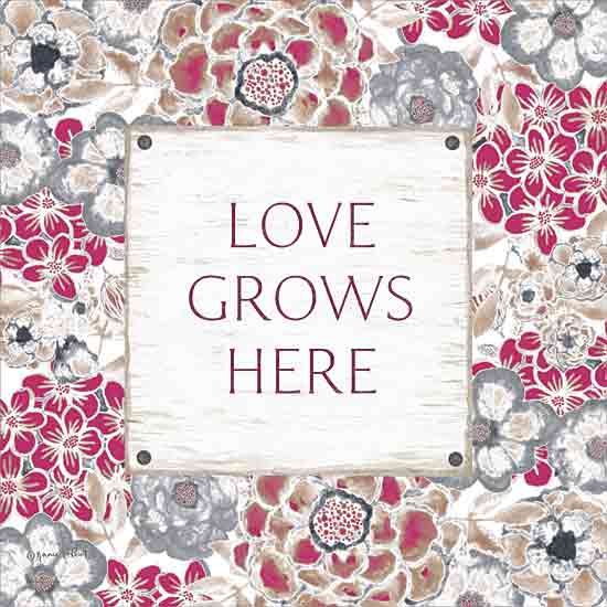 Annie LaPoint ALP2498 - ALP2498 - Boho Love Grows Here - 12x12 Inspirational, Love Grows Here, Typography, Signs, Textual Art, Flowers, Bohemian from Penny Lane