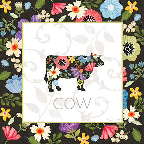 Annie LaPoint ALP2588 - ALP2588 - Spring Farm Cow - 12x12 Spring, Flowers, Whimsical, Cow, Typography, Signs, Textual Art, Border, Farm Animal from Penny Lane