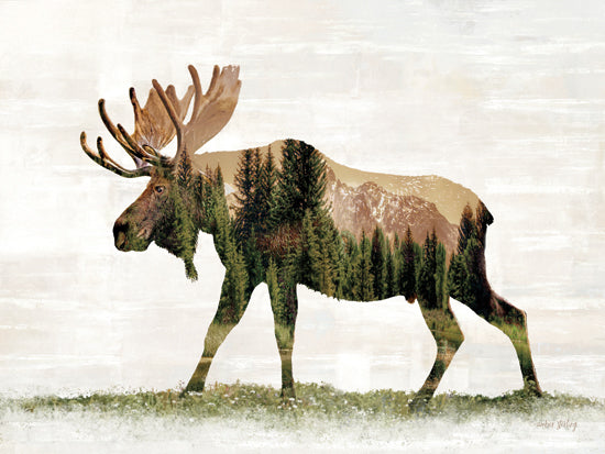Amber Sterling AS186 - AS186 - Landscape Moose Fusion - 16x12 Wildlife, Moose, Landscape, Trees, Sideview, Fusion, Neutral Palette from Penny Lane