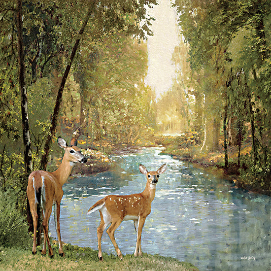 Amber Sterling AS196 - AS196 - Summer Day Deer - 12x12 Deer, Creek, Summer, Landscape, Mother, Fawn, Trees from Penny Lane