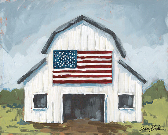 Sara Baker BAKE330 - BAKE330 - American History I - 16x12 Farm, Barn, White Barn, American Flag, Independence Day, Red, White & Blue, Abstract from Penny Lane