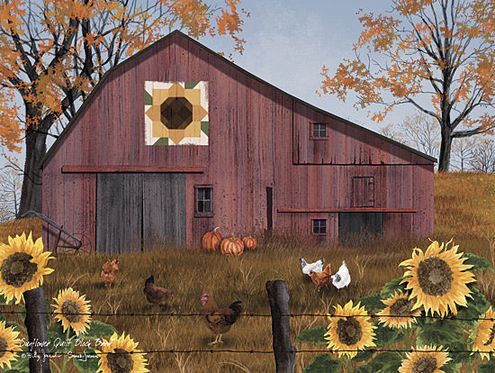 Billy Jacobs BJ1376 - BJ1376 - Sunflower Quilt Block Barn - 16x12 Fall, Barn, Red Barn, Farm, Sunflowers, Quilt Block, Landscape, Chickens, Pumpkins, Trees, Folk Art from Penny Lane