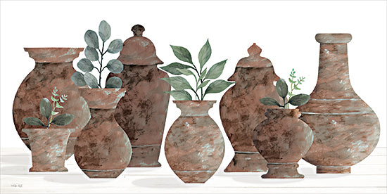 Cindy Jacobs CIN4277 - CIN4277 - Clay Pots Still Life - 18x9 Still Life, Pots, Spiced Amber Clay Pots, Greenery, Wood Shelf from Penny Lane