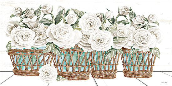 Cindy Jacobs CIN4329 - CIN4329 - A Sense of Calm - 18x9 Still Life, Flowers, White Flowers, Roses, Vases, Woven Baskets, Bohemian from Penny Lane