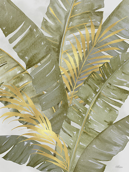 Cat Thurman Designs CTD141 - CTD141 - Touch of Gold Banana Leaves 2 - 12x16 Coastal, Tropical, Banana Leaves, Gold, Green from Penny Lane