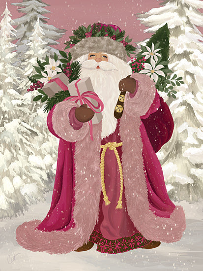 Cat Thurman Designs CTD308 - CTD308 - Pink Woodland Santa - 12x16 Christmas, Holidays, Santa Claus, Woodland Santa, Pink Coat, Trees, Winter, Snow, Presents, Flowers, White Flowers, Berries, Greenery, Bells from Penny Lane