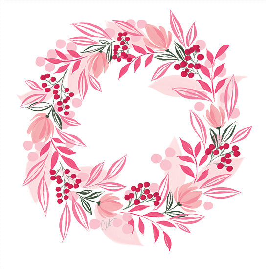 Cat Thurman Designs CTD309 - CTD309 - Pink Wreath - 12x12 Christmas, Holidays, Wreath, Pink Wreath, Berries, Pink Leaves, Winter from Penny Lane