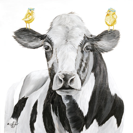 Diane Fifer DF146 - DF146 - Chick Mates - 12x12 Animals, Farm Animals, Whimsical, Cow, Black & White Cow, Chicks, Baby Chicks, Floral Crown from Penny Lane