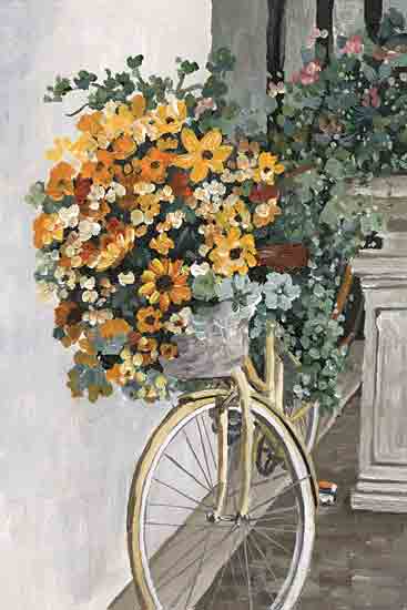 Dogwood Portfolio DOG281 - DOG281 - Bicycle with Golden Blooms - 12x18 Still Life, Flowers, Yellow Flowers, Bicycle, Bike, Basket, Greenery from Penny Lane