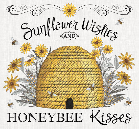 Deb Strain DS2321 - DS2321 - Sunflower Wishes and Honeybee Kisses - 12x12 Inspirational, Sunflower Wishes and Honeybee Kisses, Typography, Signs, Textual Art, Bees, Beehive, Flowers, Yellow Flowers from Penny Lane