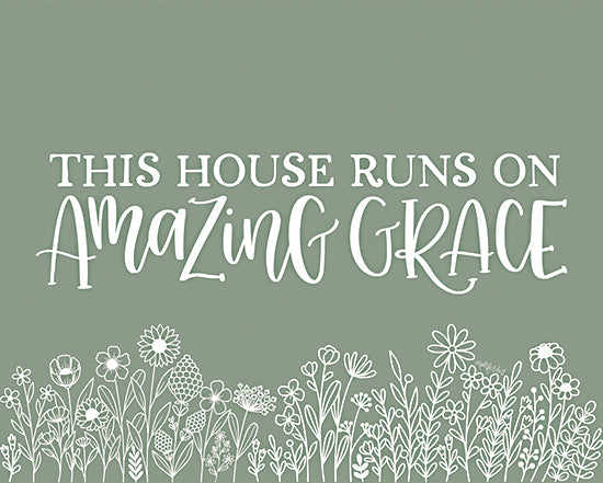 Imperfect Dust DUST1153 - DUST1153 - Amazing Grace - 16x12 Religious, This House Runs on Amazing Grace, Typography, Signs, Textual Art, Flowers, Green, Cream from Penny Lane