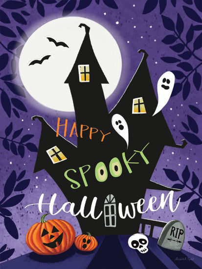 Elizabeth Tyndall ET336 - ET336 - Happy Spooky Halloween - 12x16 Halloween, Haunted House, Moon, Fall, Happy Spooky Halloween, Typography, Signs, Textual Art, Pumpkins, Skull, Gravestone, Ghosts, Greenery from Penny Lane