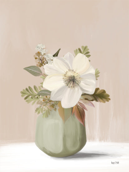 House Fenway FEN1073 - FEN1073 - Tranquil Anemone - 12x16 Flowers, Anemone, White Anemone, Leaves, Greenery, Green Vase from Penny Lane