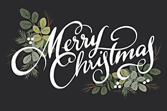 House Fenway FEN1091 - FEN1091 - Merry Christmas - 18x12 Christmas, Holidays, Merry Christmas, Typography, Signs, Textual Art, Eucalyptus, Greenery, Black Background from Penny Lane